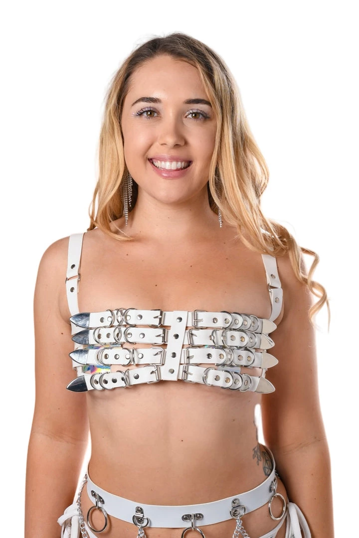 THE LUMI SHOP Tops Burner White Vegan Leather Harness Top 4 THE LUMI SHOP Tops Burner White Vegan Leather Harness Top