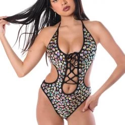 THE LUMI SHOP SUMMER 2022 Hand Stitched Sequin Bodysuit- Black Disco