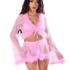 THE LUMI SHOP Pink Daisy Fuzzy 3D Sequin Set