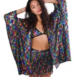 THE LUMI SHOP FULL OUTFIT- Rainbow Sequins (Top+Skirt+Kimono)