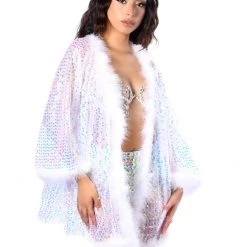 THE LUMI SHOP Fuzzy Sequin Kimono- Luna