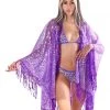 Lumishopusa Disco Sequin Tassel Kimono - Purple Holographic