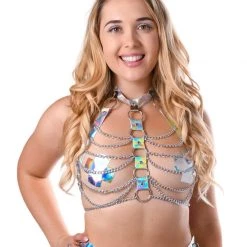 THE LUMI SHOP Holographic Chain Harness Top