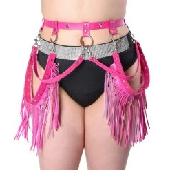 THE LUMI SHOP Cowgirl Fringe Vegan Leather Harness- Rose Pink