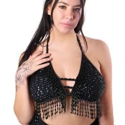 THE LUMi SHOP Sequin Tops Hand Stitched Sequin Bra Top- Midnight