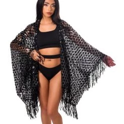 THE LUMI SHOP SPRING 2022 Sequin Tassel Kimono- Black Treasure