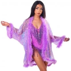 THE LUMI SHOP Fuzzy Sequin Kimono- Lavender Dreams