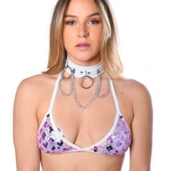 THE LUMi SHOP White Vegan Leather Hoop Chain Choker Opal (White)