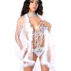 THE LUMi SHOP Fuzzy Kimono - White Blossom Signature Fuzzy Kimonos