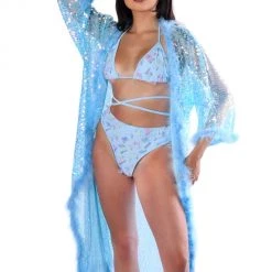 THE LUMI SHOP Fuzzy Long Sequin Kimono- Baby Blue SUMMER 2022