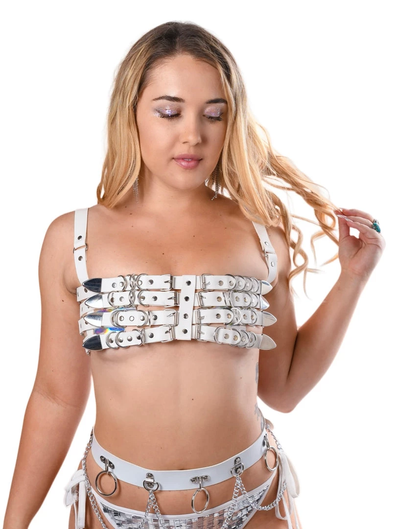 THE LUMI SHOP Tops Burner White Vegan Leather Harness Top 3 THE LUMI SHOP Tops Burner White Vegan Leather Harness Top