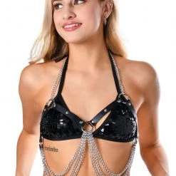 THE LUMI SHOP Tops Black Harness Chain Top