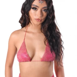 THE LUMI SHOP Rose Pink Rhinestone Top