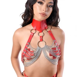 THE LUMI SHOP Red Cowgirl Vegan Leather Harness Set Sequin Sets