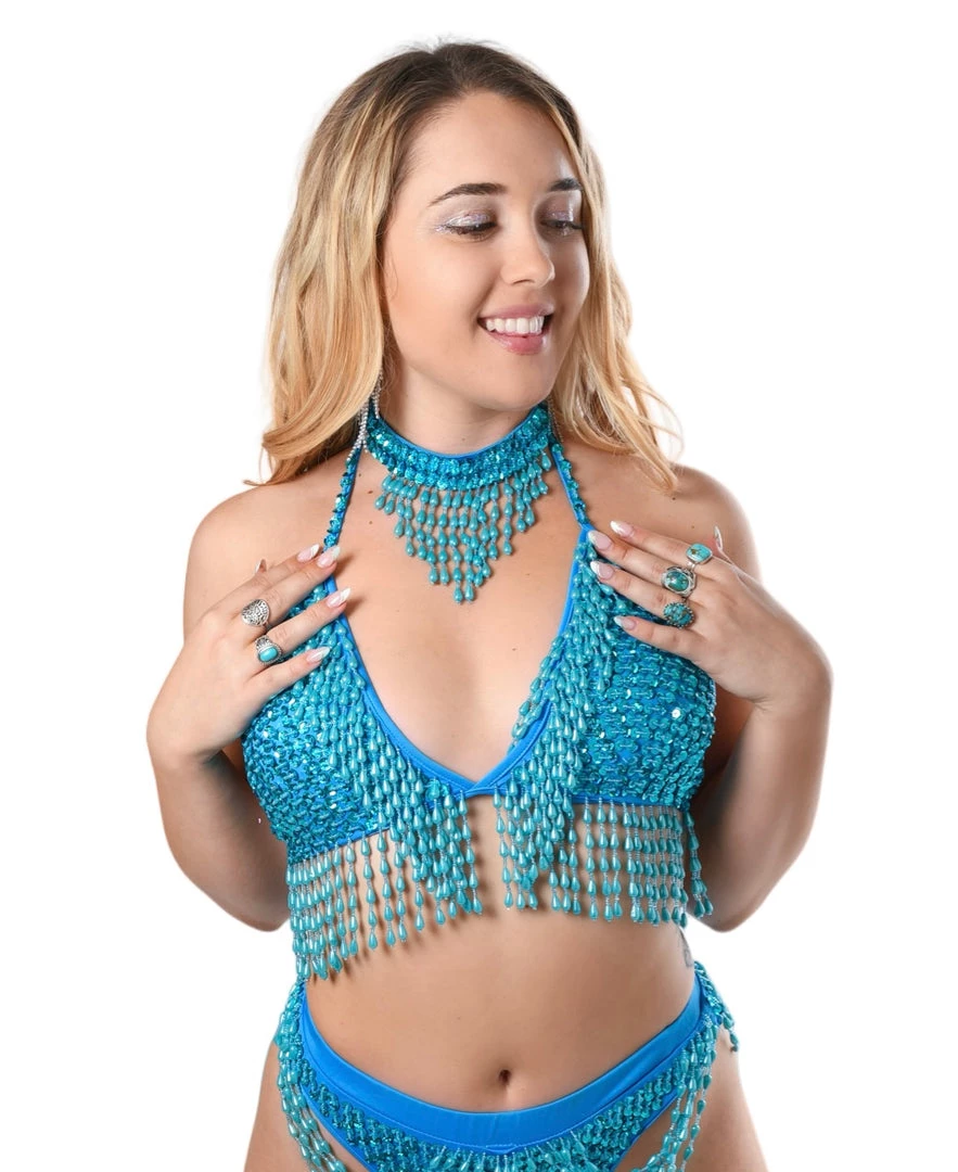 THE LUMi SHOP Hand Stitched Sequin Bra Top- Pixie Blue HAND-STITCHED 6 THE LUMi SHOP Hand Stitched Sequin Bra Top- Pixie Blue HAND-STITCHED