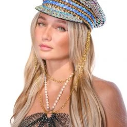 THE LUMI SHOP Blue Peacock Rhinestone Festival Hat