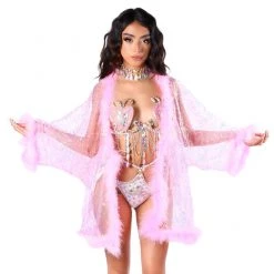 THE LUMI SHOP Fuzzy Sequin Kimono- Baby Pink Pixie