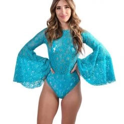 THE LUMI SHOP SPRING 2022 Bell Sleeve Bodysuit- Turquoise Lace
