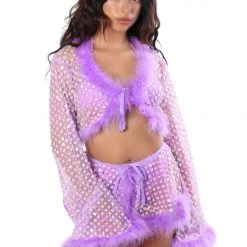 THE LUMI SHOP FUZZY 3D SETS Lilac Daisy Fuzzy 3D Floral Sequin Set
