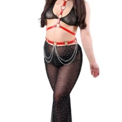 THE LUMI SHOP Red Vegan Leather Harness Top Tops