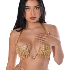 THE LUMI SHOP Gold Rhinestone Tassel Top