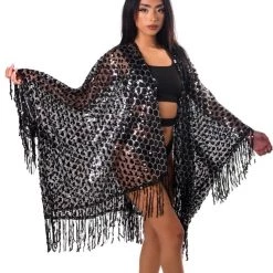 THE LUMI SHOP SPRING 2022 Sequin Tassel Kimono- Black Treasure