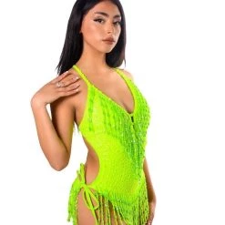 THE LUMI SHOP SPRING 2022 Hand Stitched Bodysuit-Neon Lime