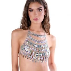 THE LUMi SHOP Tops Iridescent Gem Body Jewelry Halter Top