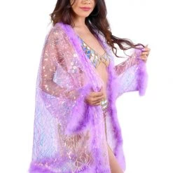 THE LUMI SHOP Fuzzy Sequin Kimono- Lilac Pixie
