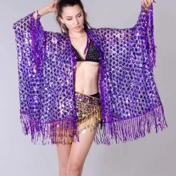 Lumishopusa Signature Sequin Kimonos Disco Sequin Tassel Kimono - Purple Treasure