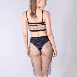 THE LUMi SHOP Black Crystal Fishnet Skirt Skirts