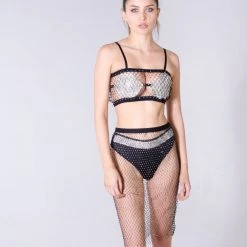 THE LUMi SHOP Black Crystal Fishnet Skirt Skirts