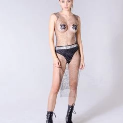 THE LUMi SHOP Dresses Body Jewelry - Crystal Black Fishnet Dress