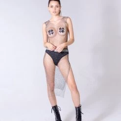 THE LUMi SHOP Dresses Body Jewelry - Crystal Black Fishnet Dress