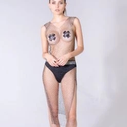 THE LUMi SHOP Dresses Body Jewelry - Crystal Black Fishnet Dress
