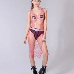 THE LUMi SHOP Dresses Crystal Fishnet Dress - Pink