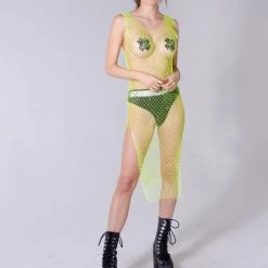 THE LUMi SHOP Crystal Fishnet Dress - Lime