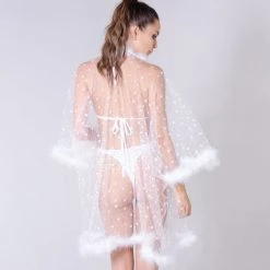 THE LUMi SHOP Fuzzy Kimono - White Blossom Signature Fuzzy Kimonos
