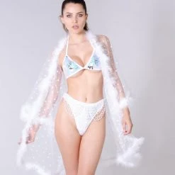 THE LUMi SHOP Fuzzy Kimono - White Blossom Signature Fuzzy Kimonos