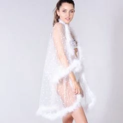 THE LUMi SHOP Fuzzy Kimono - White Blossom Signature Fuzzy Kimonos