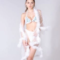 THE LUMi SHOP Fuzzy Kimono - White Blossom Signature Fuzzy Kimonos