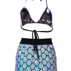 THE LUMi SHOP Aquamarine Queen Handcrafted Sequin Set (Top & Skirt) Sequin Sets