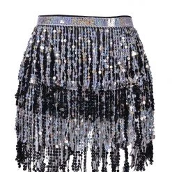 THE LUMi SHOP Holographic Sequin Skirt - Silver/Black Sequin Skirts