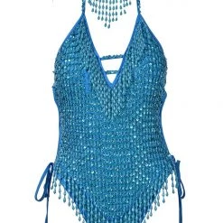 THE LUMi SHOP Hand Stitched Sequin Bodysuit- Pixie Blue