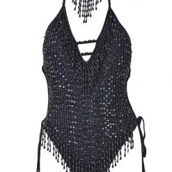 THE LUMi SHOP Hand Stitched Sequin Bodysuit- Midnight HAND-STITCHED