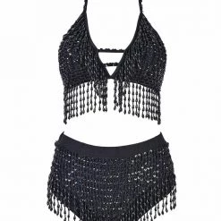 THE LUMi SHOP Hand Stitched Sequin High Waisted Bottoms- Midnight Sequin Shorts