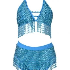 THE LUMi SHOP Hand Stitched Sequin High Waisted Bottom- Pixie Blue HAND-STITCHED