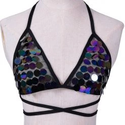 THE LUMi SHOP Sequin Tops Dark Ocean Sequin Triangle Top