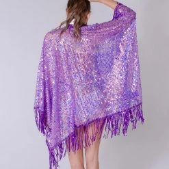 Lumishopusa Disco Sequin Tassel Kimono - Purple Holographic