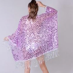 Lumishopusa Disco Sequin Tassel Kimono - Lavender